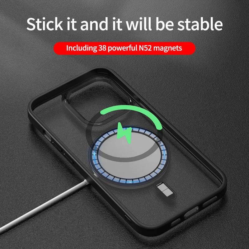 Luxury Clear HD Phone Case For iPhone Magnetic Magsafe Wireless Charging Shockproof